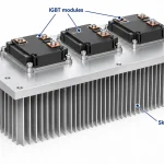 Concept illustration of IGBT modules mounted on the flat base of a skived fin heat sink