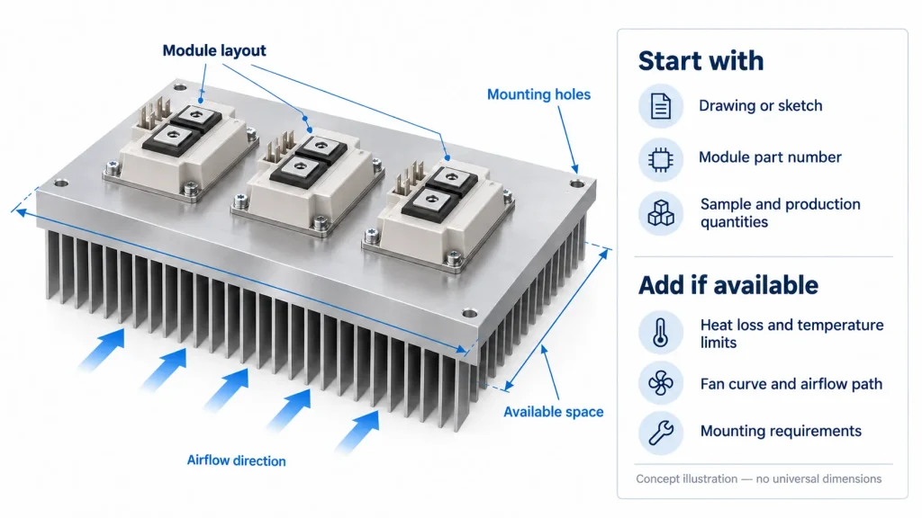 IGBT heat sink module layout and drawing checklist for a custom manufacturing inquiry