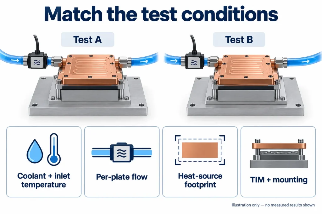 Match the cooling task and assembly conditions before comparing reported results. Illustrative equipment only; no measured results are shown